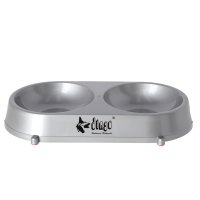 14857 PLASTIC BOWL FOR CAT/ DOG, DOUBLE, SILVER